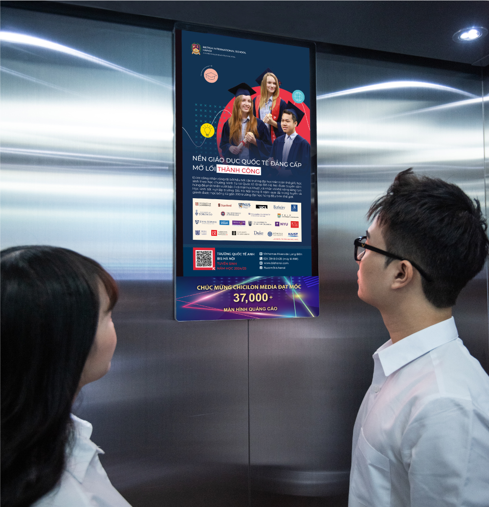 Advertising screens placed in high-end buildings